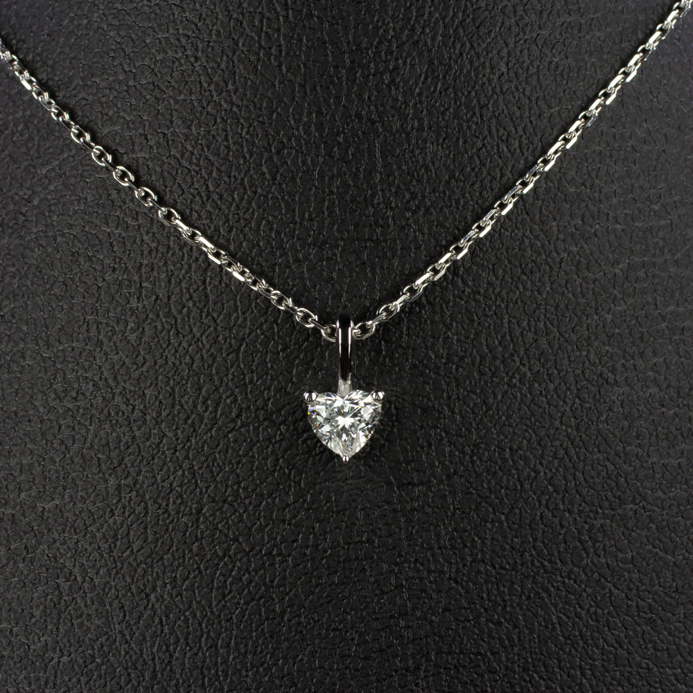 HEART SHAPE CUT NATURAL DIAMOND NECKLACE MINIMALIST CHARM PENDANT 14k WHITE GOLD
