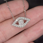 EVIL EYE NATURAL DIAMOND PENDANT GOOD LUCK CHARM NECKLACE 14K WHITE GOLD ROUND