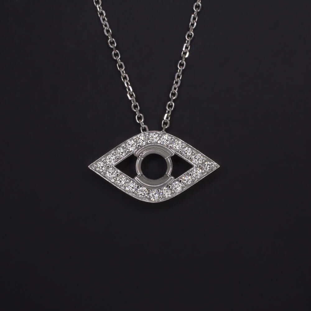 EVIL EYE NATURAL DIAMOND SEMI MOUNT PENDANT SETTING 14k NECKLACE TALISMAN CHARM
