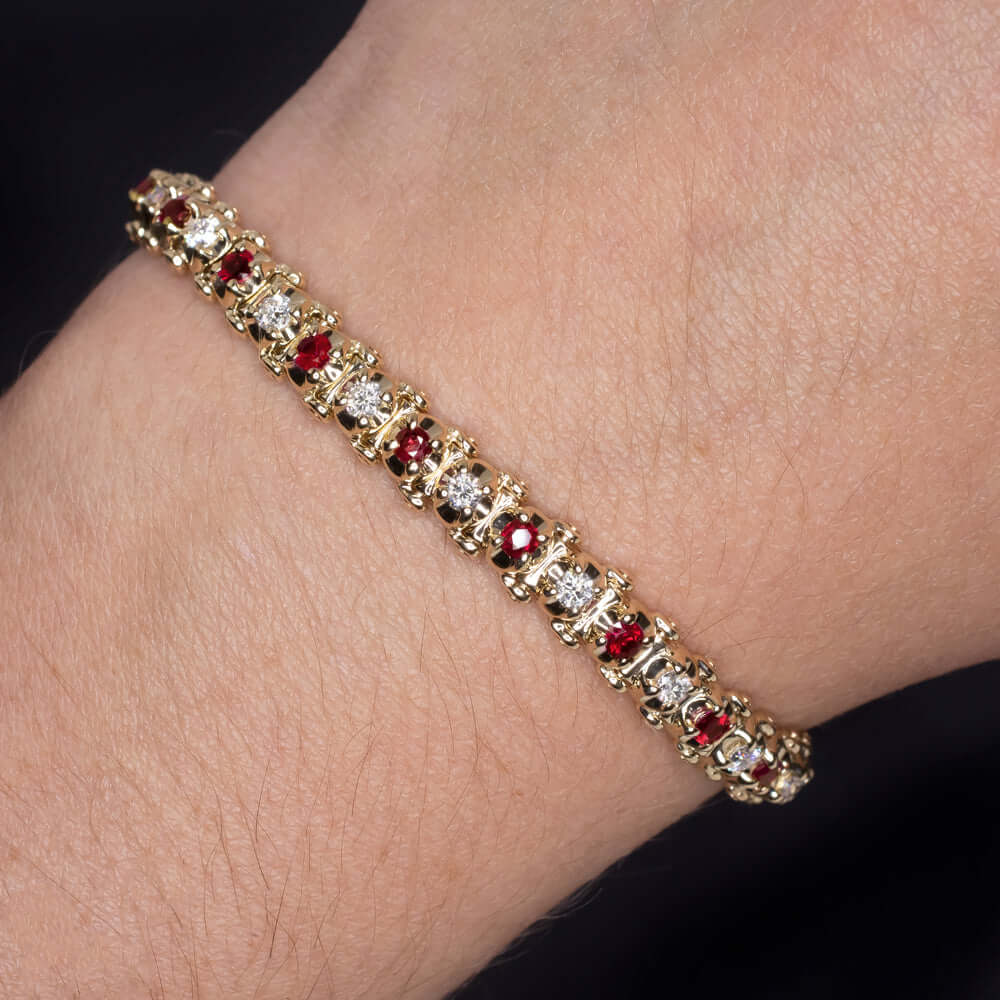 2.75ct NATURAL BURMA RUBY DIAMOND TENNIS BRACELET 22gm 14k YELLOW GOLD CLASSIC Ivy & Rose