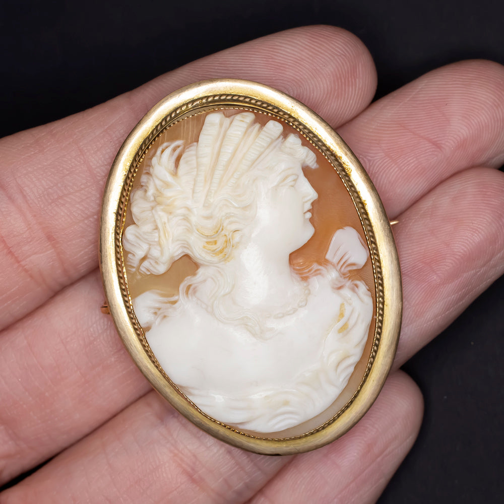 VINTAGE CAMEO PENDANT YELLOW GOLD BROOCH VICTORIAN NECKLACE PIN ESTATE PORTRAIT