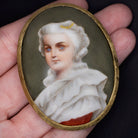 HAND PAINTED VINTAGE PORTRAIT PENDANT 14K YELLOW GOLD FLORENTINE NECKLACE CAMEO