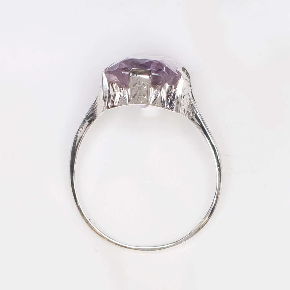 7.5ct VINTAGE AMETHYST COCKTAIL RING 14K WHITE GOLD LONG PURPLE ART DECO ESTATE Ivy & Rose