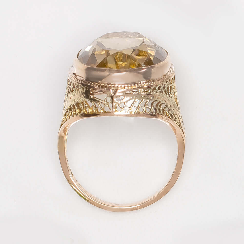 8.25ct VINTAGE GEMSTONE 14K ROSE GOLD COCKTAIL RING OVAL CUT BEZEL YELLOW ESTATE
