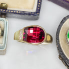 VINTAGE RHODOLITE GARNET DIAMOND COCKTAIL RING YELLOW GOLD EAST WEST GEOMETRIC