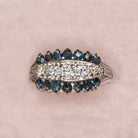 SAPPHIRE DIAMOND COCKTAIL RING CLUSTER 14K WHITE GOLD NATURAL ESTATE 3 ROW BLUE Ivy & Rose
