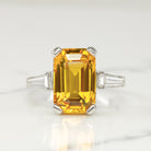 GIA CERTIFIED 4.11ct SAPPHIRE DIAMOND RING PLATINUM EMERALD CUT YELLOW ORANGE