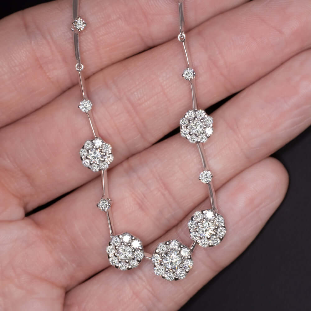 2.61ct CERTIFIED NATURAL DIAMOND NECKLACE 18K WHITE GOLD CLUSTER DROP PENDANT