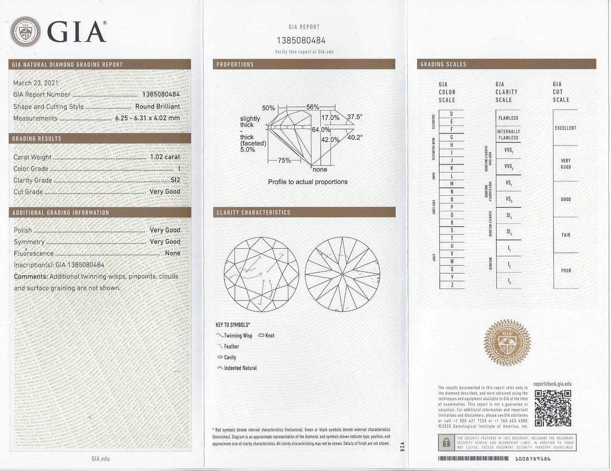 1 CARAT GIA CERTIFIED VERY GOOD CUT DIAMOND I SI2 ROUND BRILLIANT LOOSE NATURAL