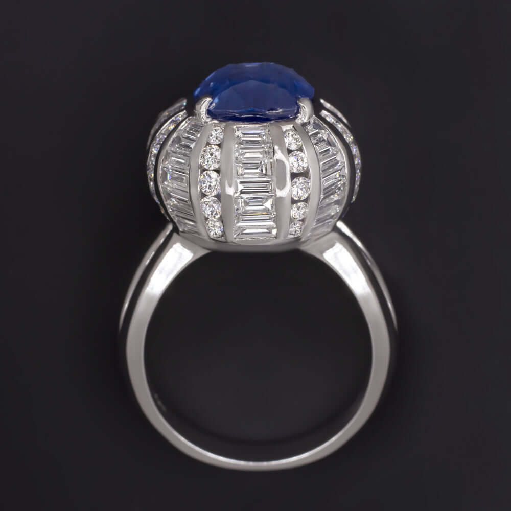 6c AGL CERTIFIED NO HEAT SAPPHIRE DIAMOND RING 18k WHITE GOLD OVAL HALO COCKTAIL