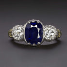 4.2ct GIA CERTIFIED SAPPHIRE DIAMOND VINTAGE RING ROYAL BLUE CUT HALO COCKTAIL