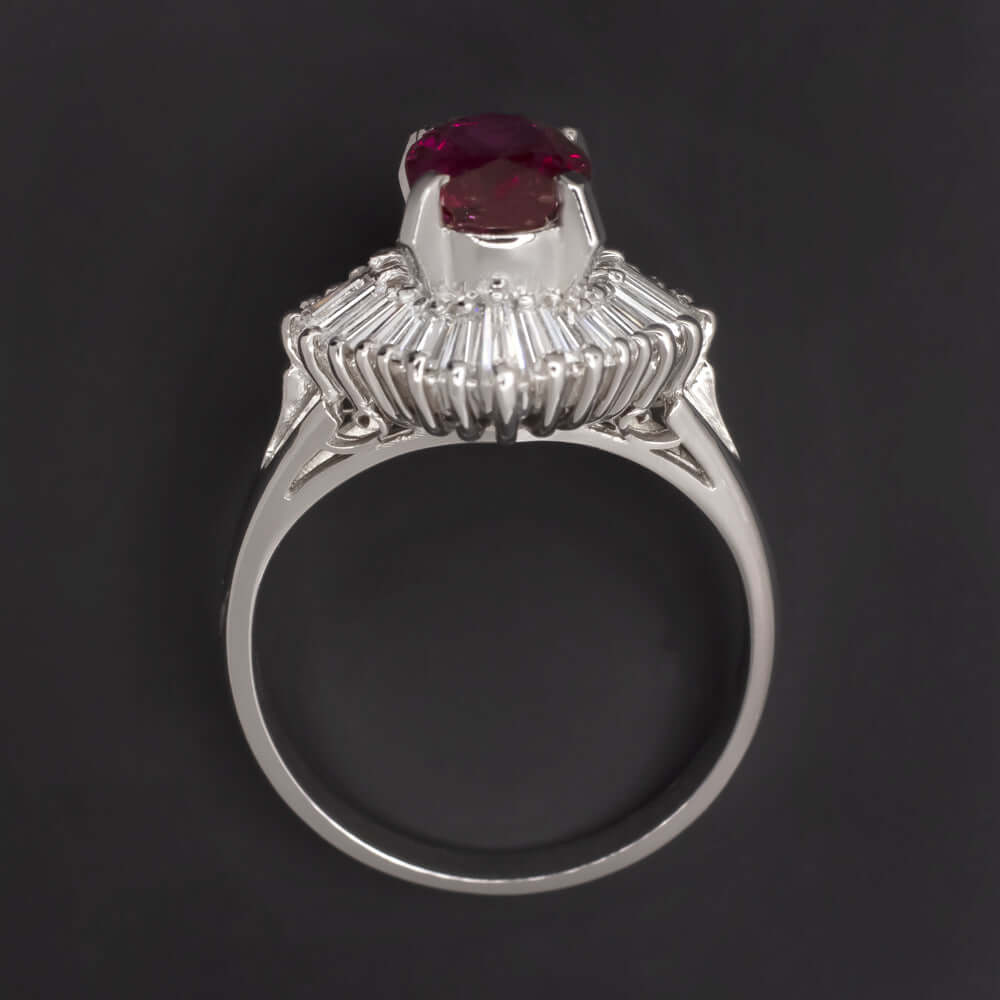 2.3ct GIA CERTIFIED NO HEAT RUBY DIAMOND PLATINUM COCKTAIL RING HALO BALLERINA