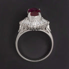 2.3ct GIA CERTIFIED NO HEAT RUBY DIAMOND PLATINUM COCKTAIL RING HALO BALLERINA
