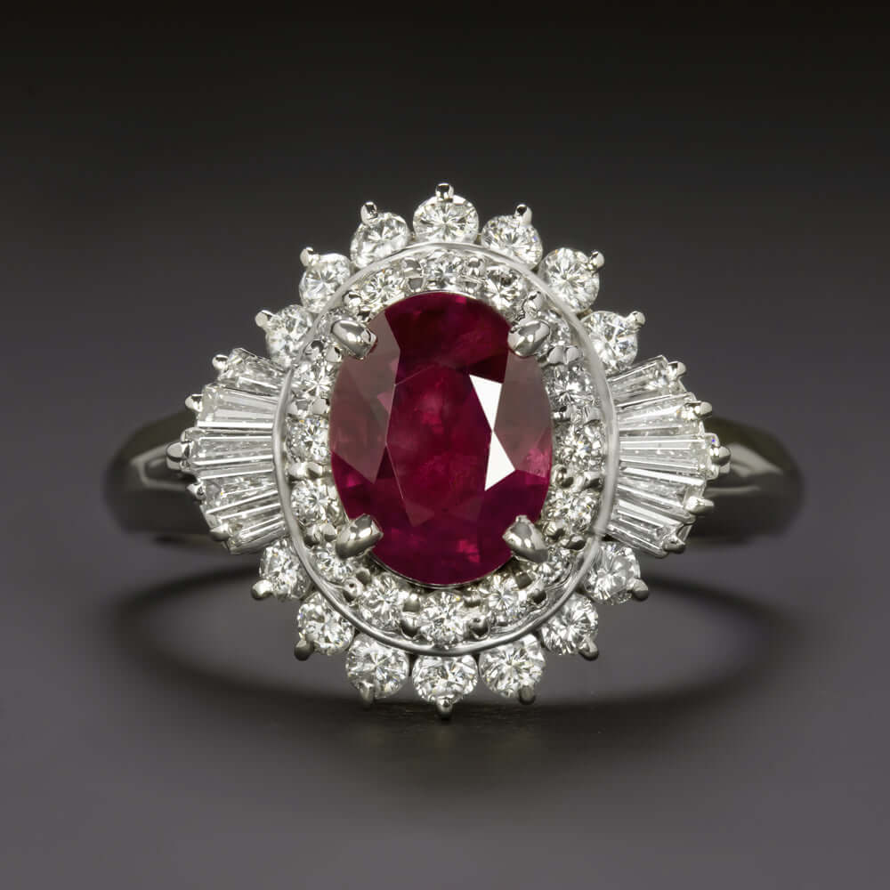 GIA CERTIFIED NATURAL RUBY DIAMOND PLATINUM COCKTAIL RING