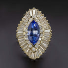 7.33ct MARQUISE SAPPHIRE DIAMOND BALLERINA RING 28mm BIG COCKTAIL YELLOW GOLD