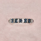NATURAL SAPPHIRE STACKING RING WEDDING BAND 14K WHITE GOLD PRINCESS CUT BLUE 3/4