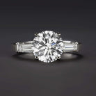 2.70ct E-F SI3 ROUND CUT DIAMOND ENGAGEMENT RING PLATINUM CLASSIC BAGUETTE 2.5ct