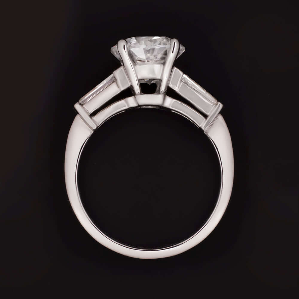 2.70ct E-F SI3 ROUND CUT DIAMOND ENGAGEMENT RING PLATINUM CLASSIC BAGUETTE 2.5ct