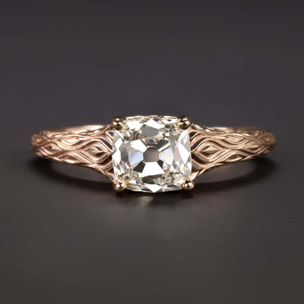 1.31ct OLD MINE CUT DIAMOND ENGAGEMENT RING I-J SI1 ROSE GOLD VINTAGE STYLE