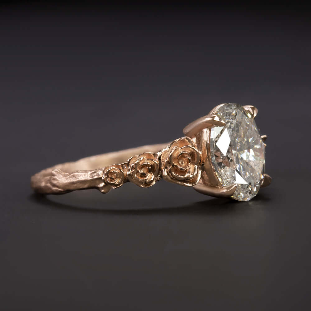1.55ct OVAL DIAMOND ENGAGEMENT RING ROSE GOLD FLORAL FLOWER COCKTAIL 1.5 CARAT