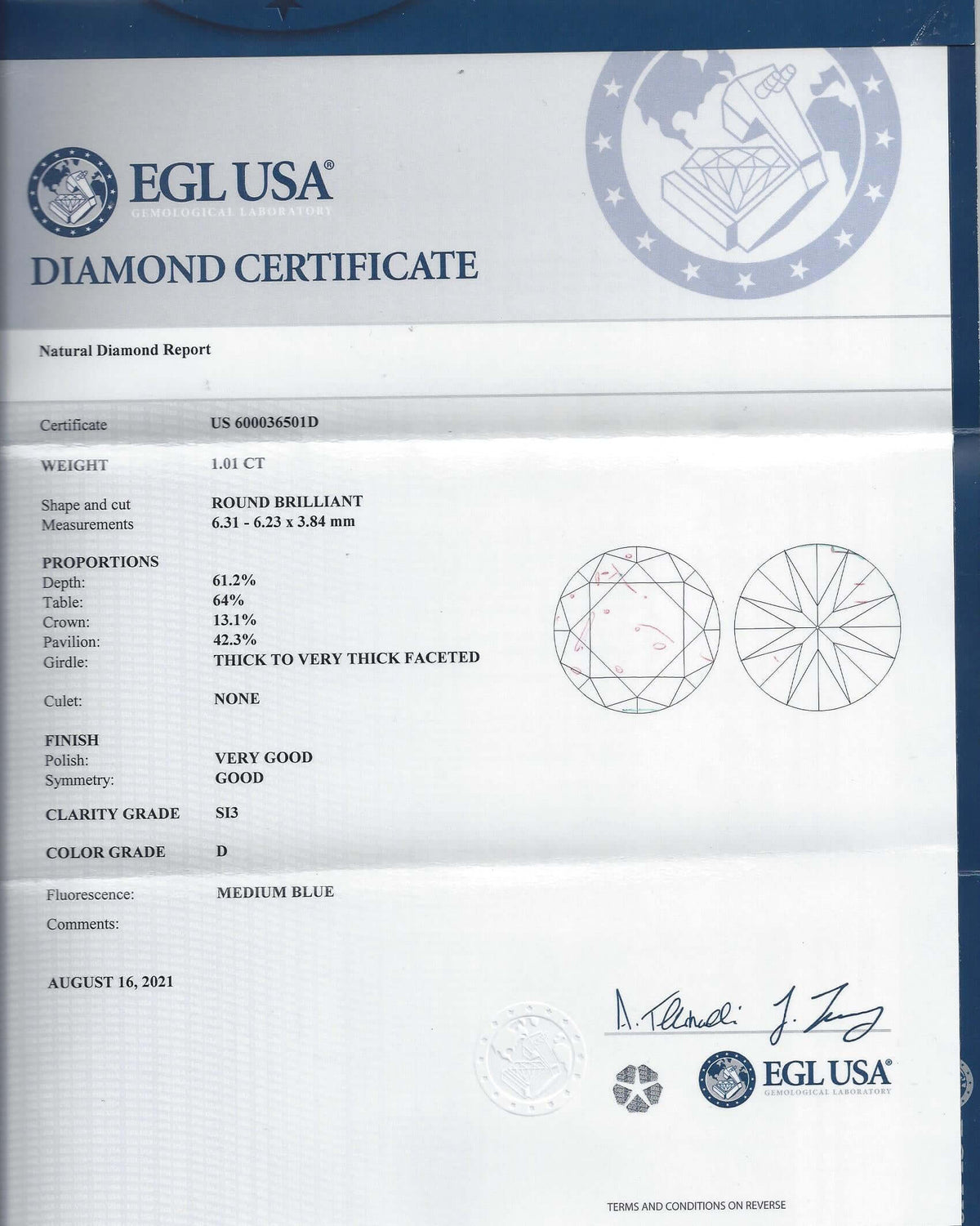 1 CARAT CERTIFIED D SI DIAMOND ROUND BRILLIANT CUT NATURAL ENGAGEMENT LOOSE RBC