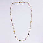 SAPPHIRE STATION NECKLACE 18k YELLOW GOLD 16in GEMSTONE CHAIN RAINBOW MARQUISE