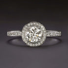 F-G SI2 0.87ct DIAMOND HALO ENGAGEMENT RING 18k WHITE GOLD NATURAL ROUND CUT