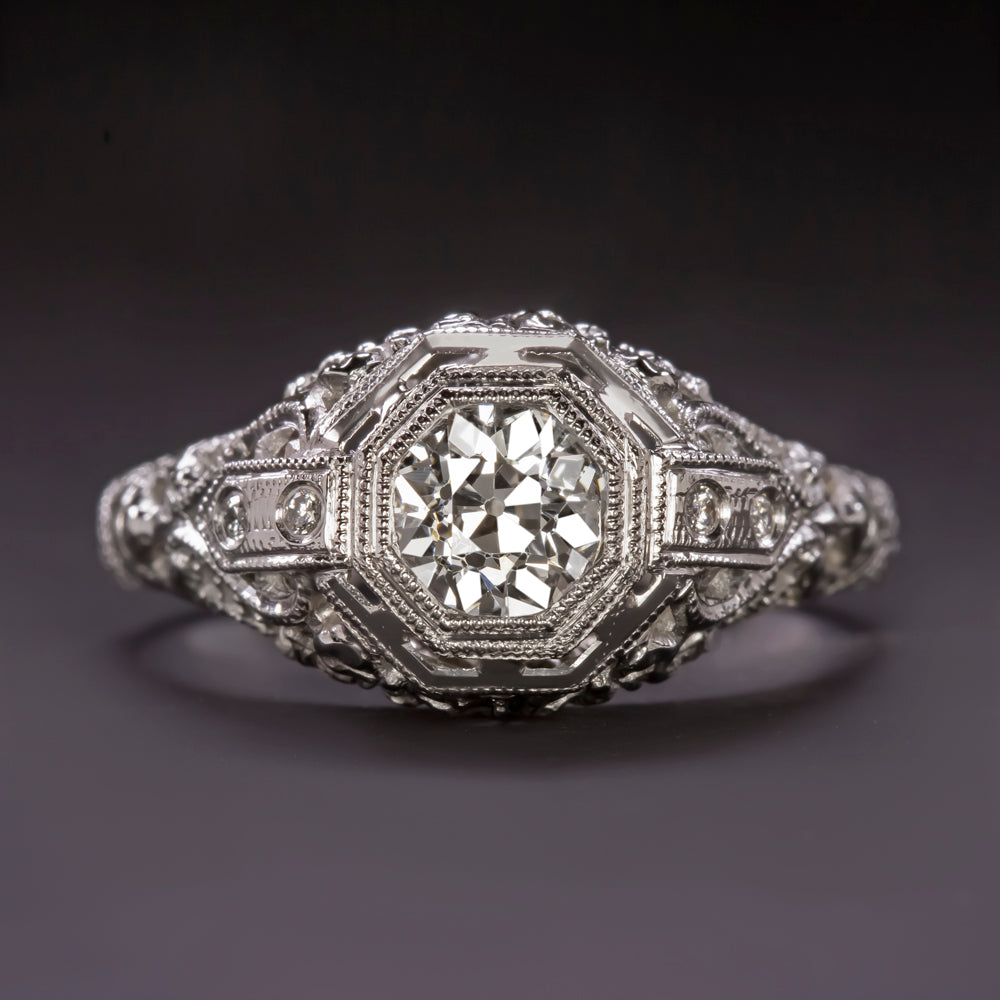 VINTAGE G-H VS1 DIAMOND ENGAGEMENT RING 18k WHITE GOLD FILIGREE ART DECO 1920 Ivy & Rose