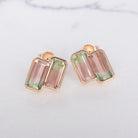 NATURAL WATERMELON TOURMALINE STUD EARRINGS 14k ROSE GOLD MINIMALIST BEZEL SET Ivy & Rose