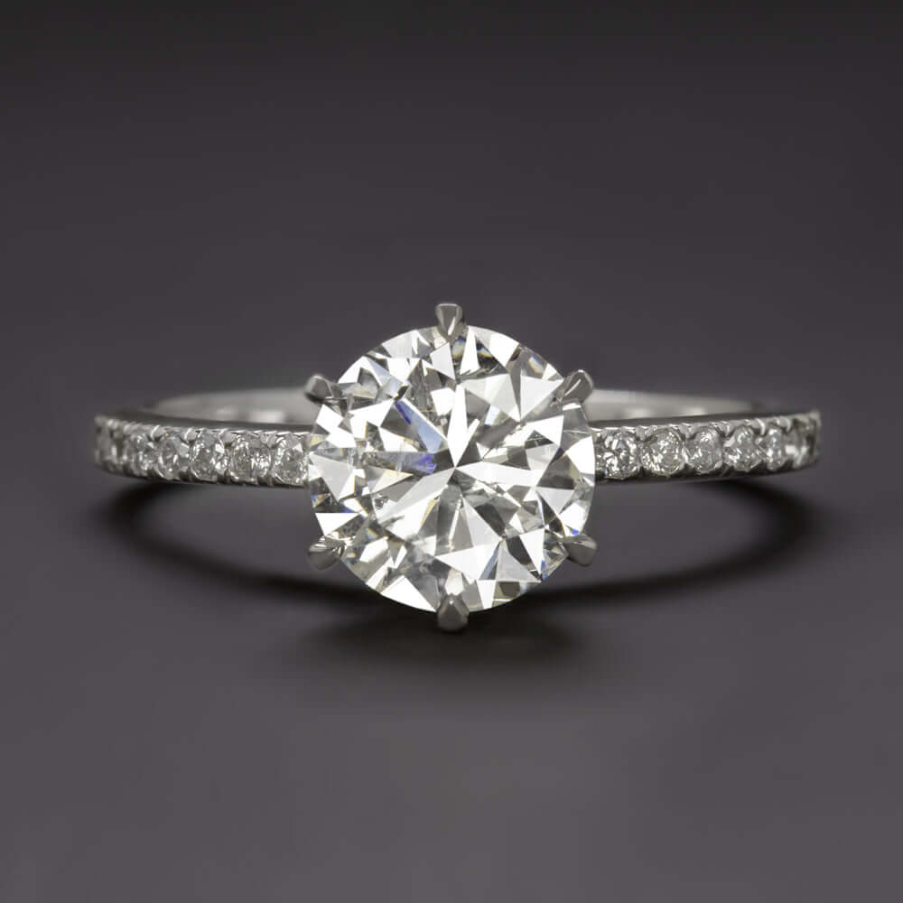 1.78ct EXCELLENT CUT DIAMOND ENGAGEMENT RING PLATINUM ROUND BRILLIANT PAVE BAND