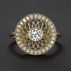 0.84ct VS2 OLD EUROPEAN CUT DIAMOND COCKTAIL RING YELLOW GOLD FILIGREE VINTAGE