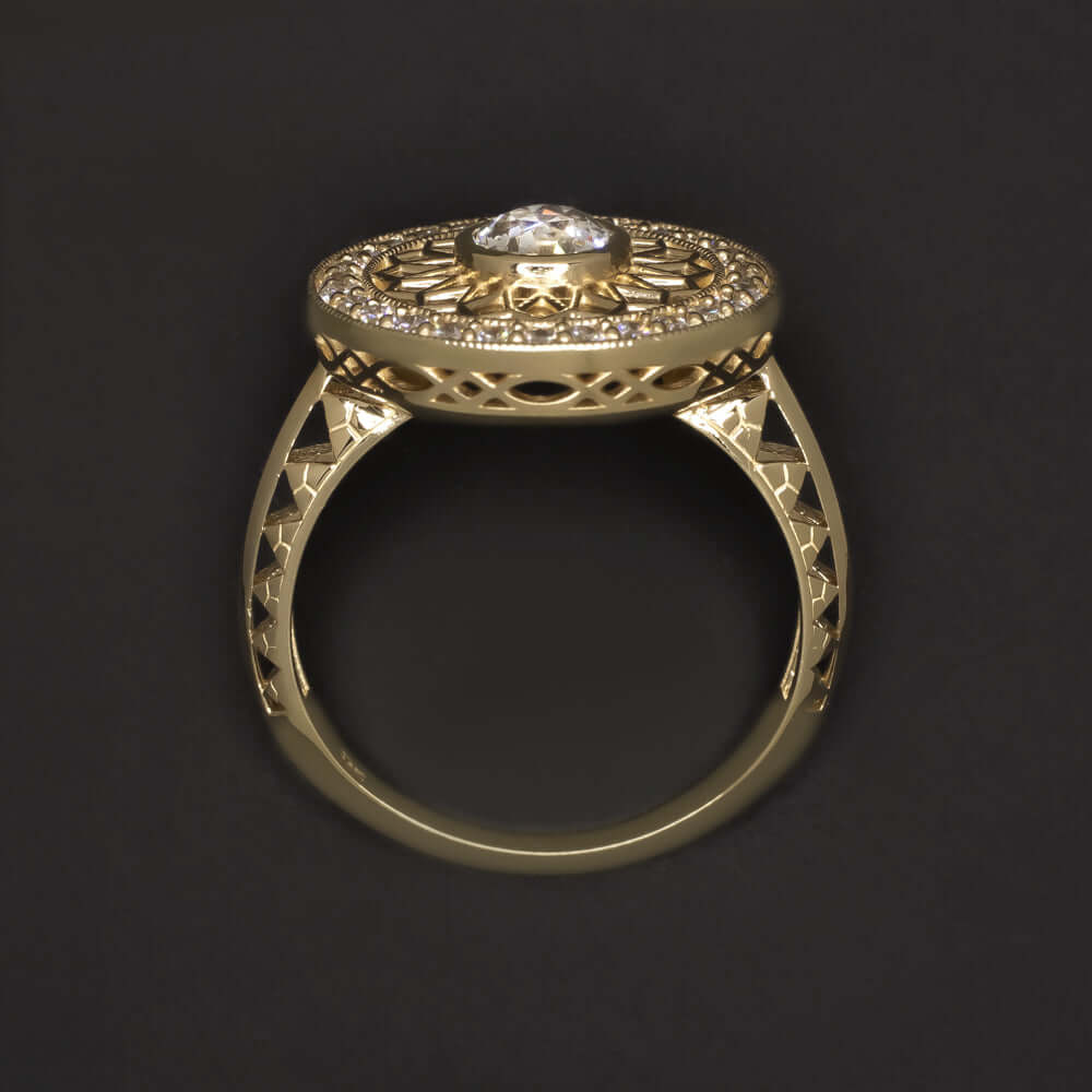 0.84ct VS2 OLD EUROPEAN CUT DIAMOND COCKTAIL RING YELLOW GOLD FILIGREE VINTAGE