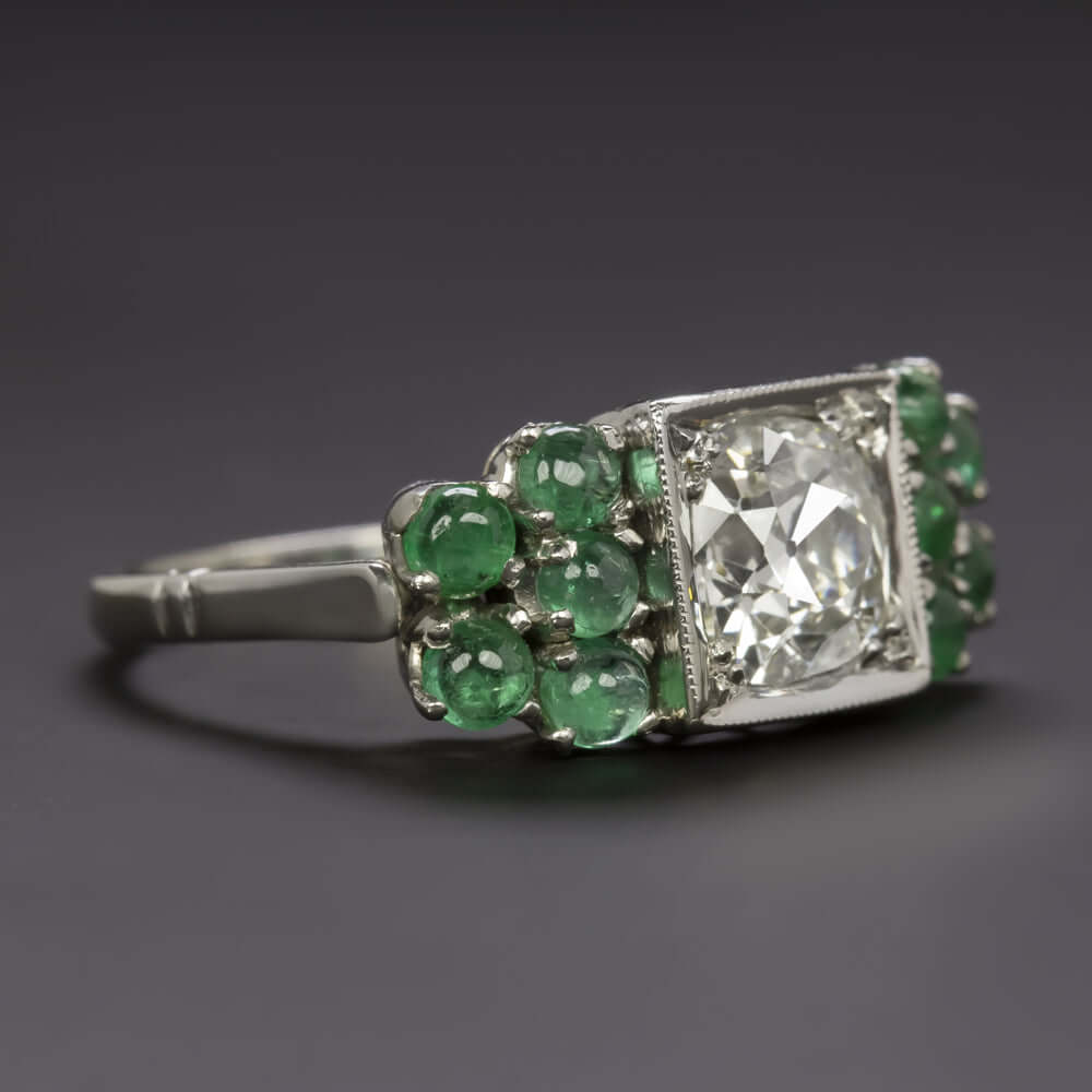 1.19ct CERTIFIED OLD MINE CUT DIAMOND ENGAGEMENT RING EMERALD PLATINUM VINTAGE