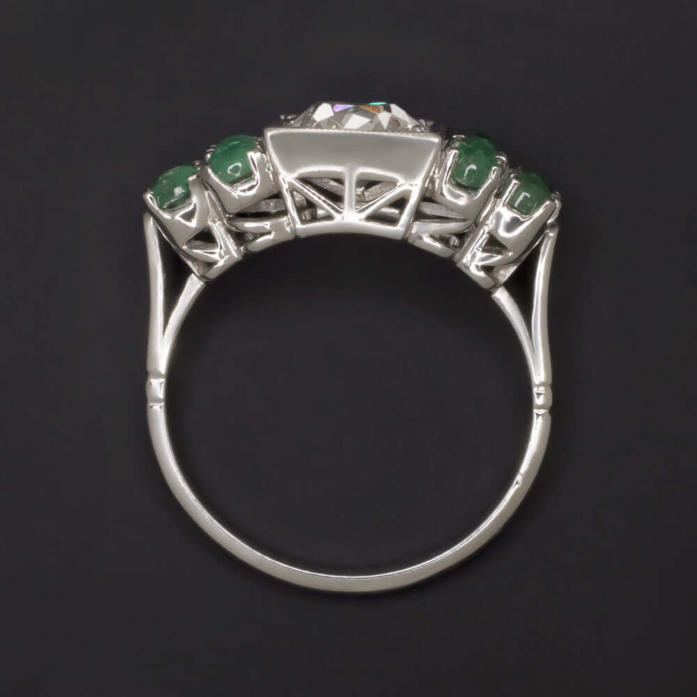1.19ct CERTIFIED OLD MINE CUT DIAMOND ENGAGEMENT RING EMERALD PLATINUM VINTAGE