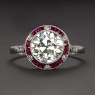 1.82ct CERT J-K VS1 OLD CUT DIAMOND ENGAGEMENT RING RUBY PLATINUM VINTAGE STYLE