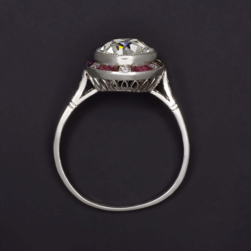 1.82ct CERT J-K VS1 OLD CUT DIAMOND ENGAGEMENT RING RUBY PLATINUM VINTAGE STYLE