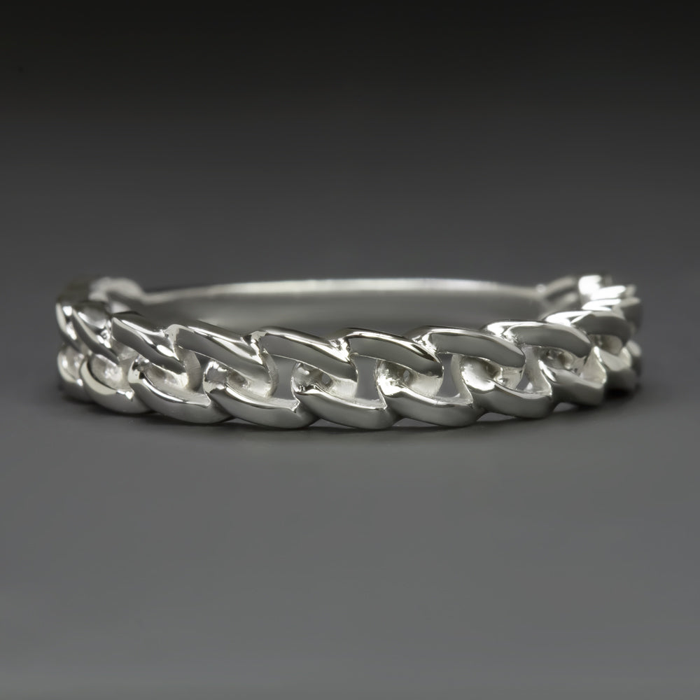 SOLID 14K WHITE GOLD CURB CHAIN BAND STACKING RING LINKS SIMPLE PLAIN TEXTURE