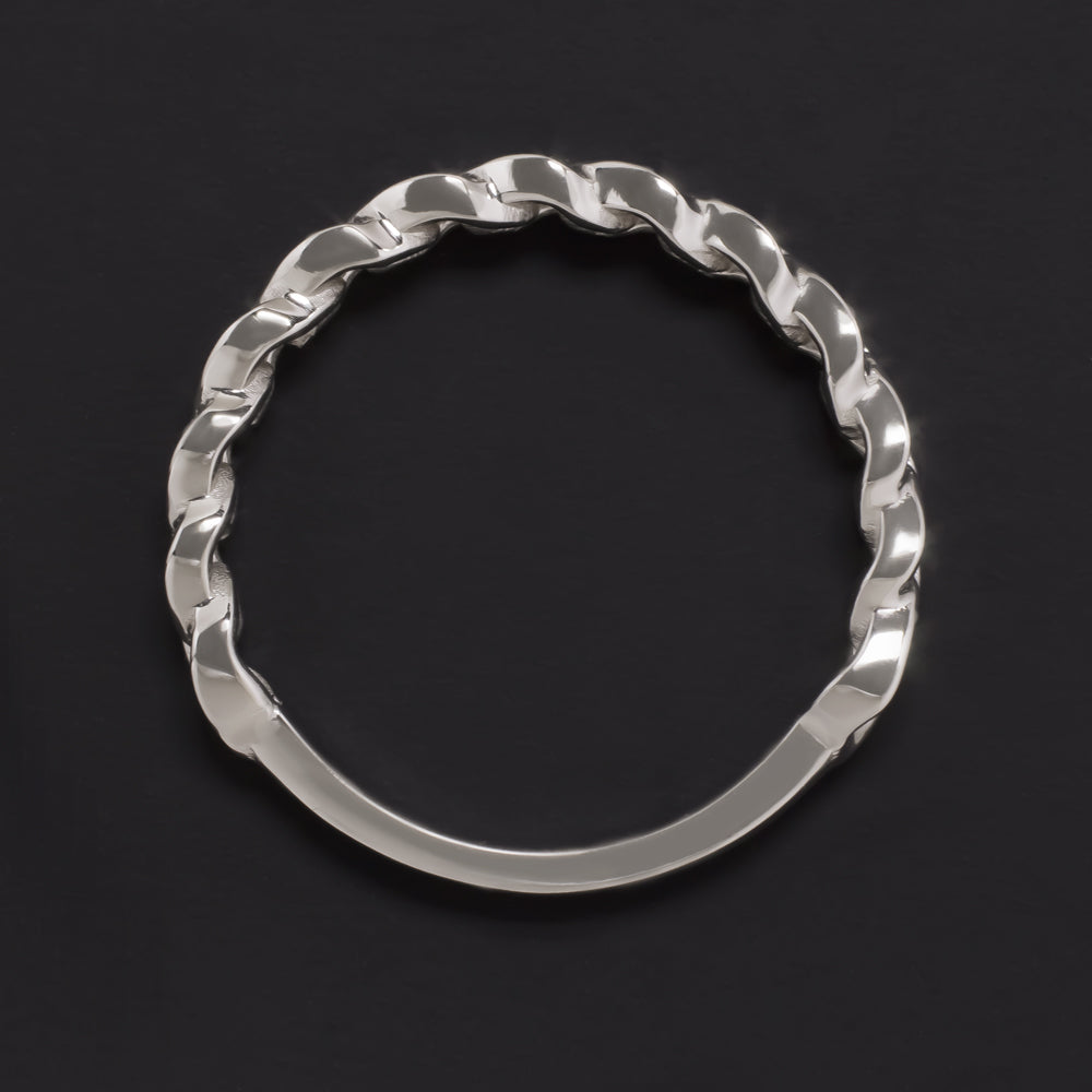 SOLID 14K WHITE GOLD CURB CHAIN BAND STACKING RING LINKS SIMPLE PLAIN TEXTURE