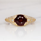 RED SPINEL DIAMOND COCKTAIL RING VINTAGE STYLE YELLOW GOLD ROUND CUT NATURAL