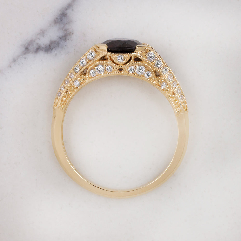 RED SPINEL DIAMOND COCKTAIL RING VINTAGE STYLE YELLOW GOLD ROUND CUT NATURAL