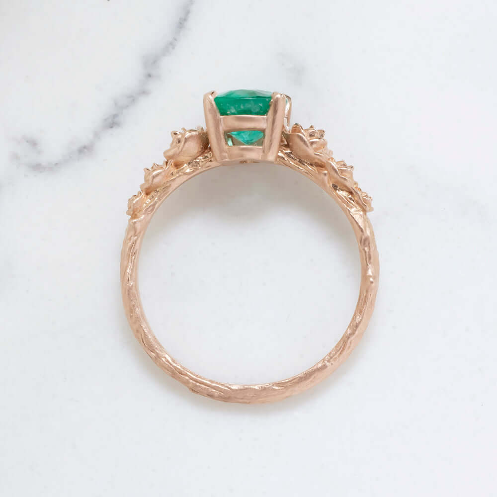 1.15ct OVAL CUT EMERALD RING FLOWER BRANCH 14k ROSE GOLD NATURAL GREEN COCKTAIL