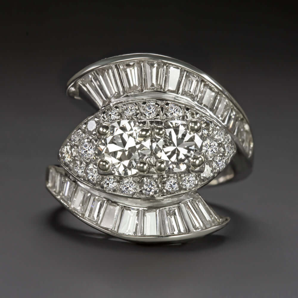 4 CARAT OLD EUROPEAN CUT DIAMOND COCKTAIL RING MOI ET TOI PLATINUM BYPASS ESTATE