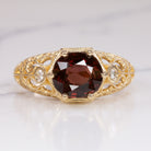 RED SPINEL DIAMOND COCKTAIL RING VINTAGE STYLE YELLOW GOLD FILIGREE ROUND CUT