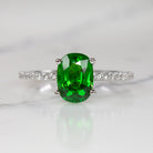 TSAVORITE GARNET DIAMOND RING OVAL SHAPE PAVE BAND 14K WHITE GOLD GREEN NATURAL