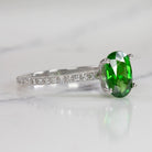 TSAVORITE GARNET DIAMOND RING OVAL SHAPE PAVE BAND 14K WHITE GOLD GREEN NATURAL