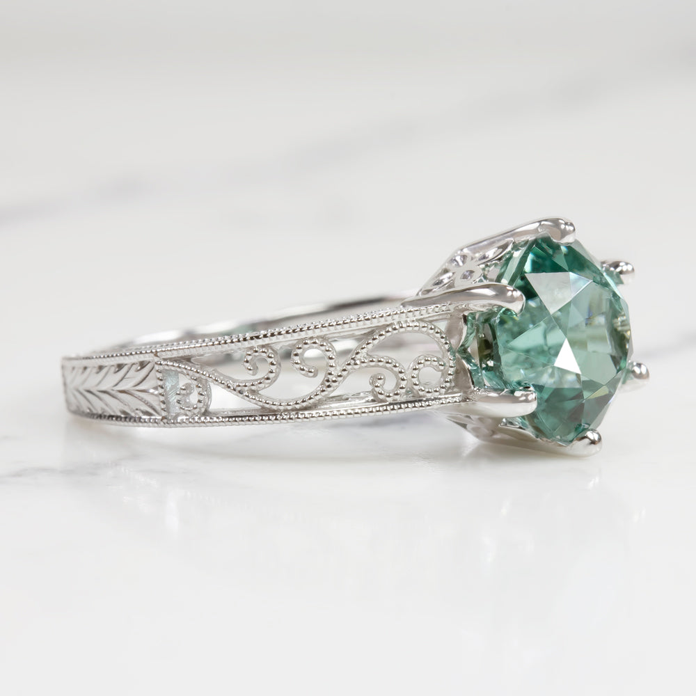 INDICOLITE TOURMALINE RING VINTAGE STYLE 14k WHITE GOLD NATURAL GREEN COCKTAIL