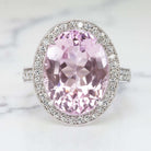 11.8ct KUNZITE DIAMOND COCKTAIL RING NATURAL BIG STATEMENT WHITE GOLD OVAL BIG