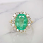 5.11ct EMERALD DIAMOND COCKTAIL RING HALO YELLOW GOLD NATURAL OVAL GREEN 5 CARAT