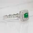EMERALD EXCELLENT CUT F-G VS DIAMOND COCKTAIL RING DOUBLE HALO 14k WHITE GOLD