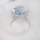 17.2c AQUAMARINE DIAMOND COCKTAIL RING NATURAL BIG STATEMENT WHITE GOLD OVAL BIG